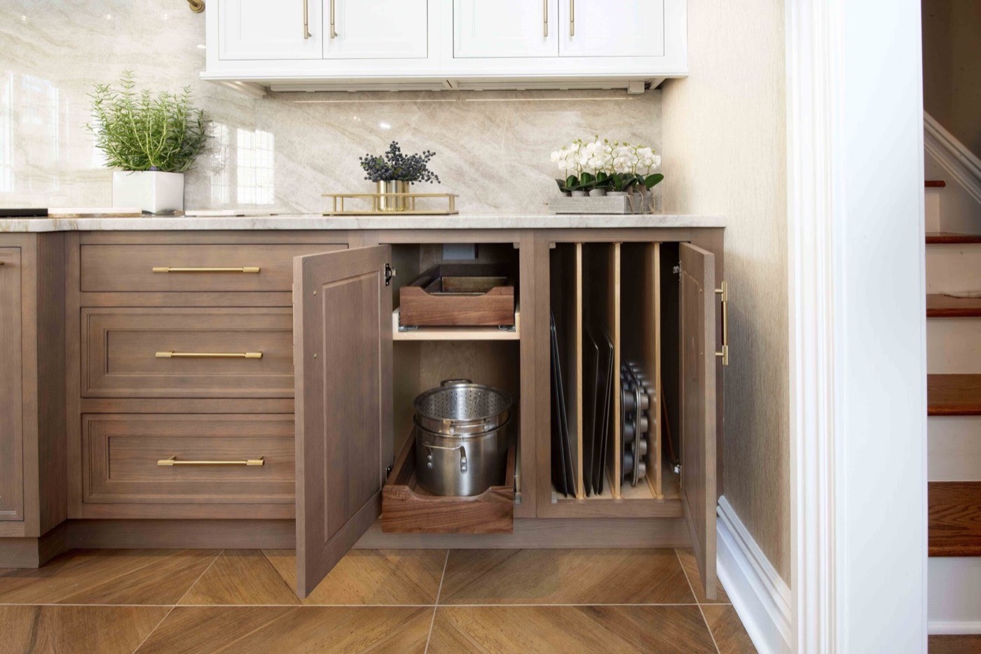 Covered Bridge Cabinetry Roll-out feature, available at Shoreline Cabinet Company in Wilmington, NC