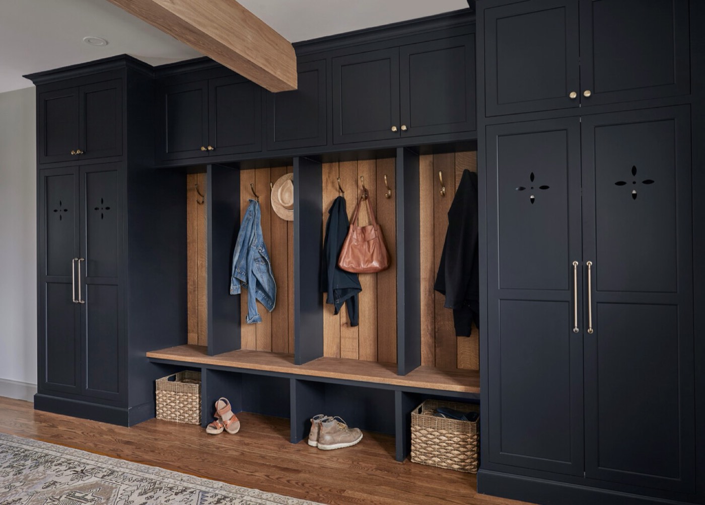 Covered Bridge Cabinetry Mudroom lockers (Madison, SW Tricorn Black), available at Shoreline Cabinet Company in Wilmington, NC
