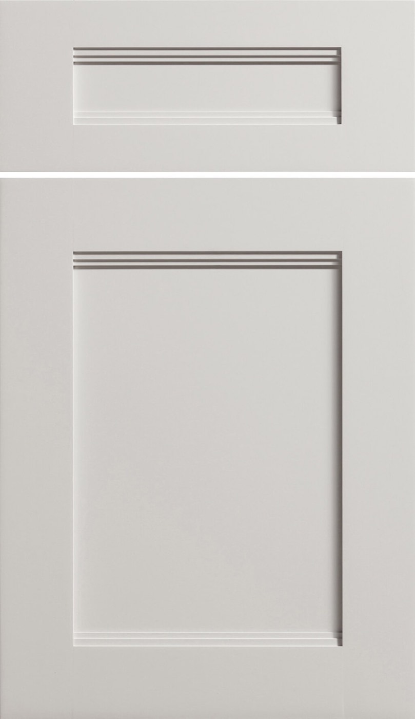 Dura Supreme Cabinetry Breckenridge Panel door, Pearl paint, available at Shoreline Cabinet Company in Wilmington, NC