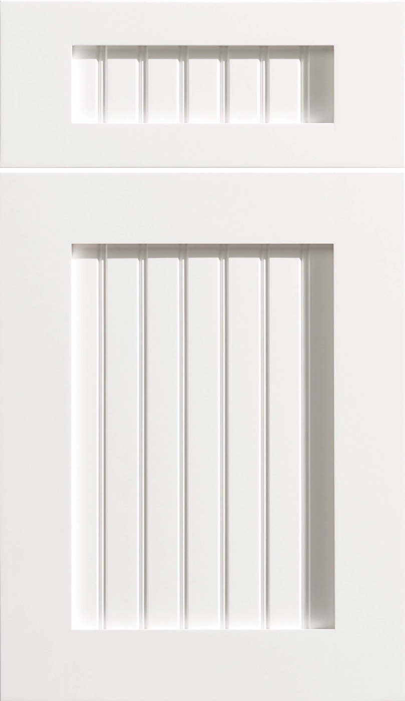 Dura Supreme Cabinetry Craftsman Beaded Panel door, White paint, available at Shoreline Cabinet Company in Wilmington, NC