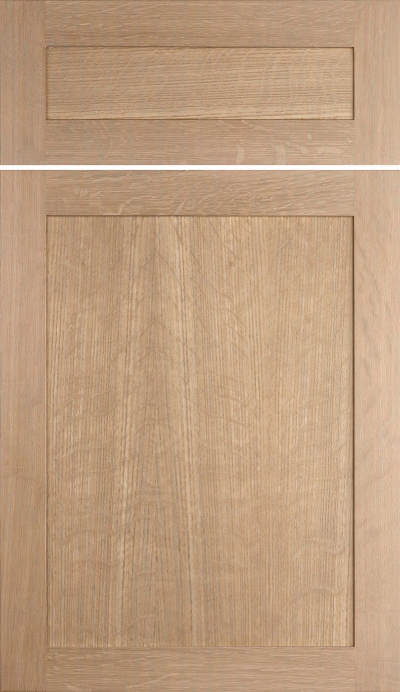 Dura Supreme Cabinetry Paris door (shallow shaker), Coriander on Quarter-Sawn White Oak, available at Shoreline Cabinet Company in Wilmington, NC