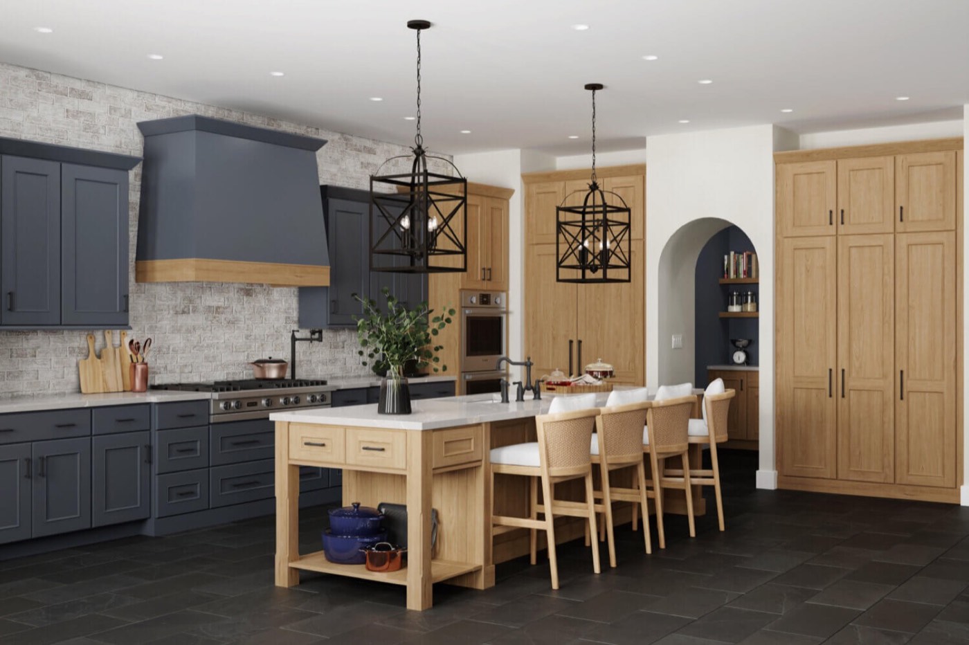 Dura Supreme Cabinetry Old English range wall, available at Shoreline Cabinet Company in Wilmington, NC
