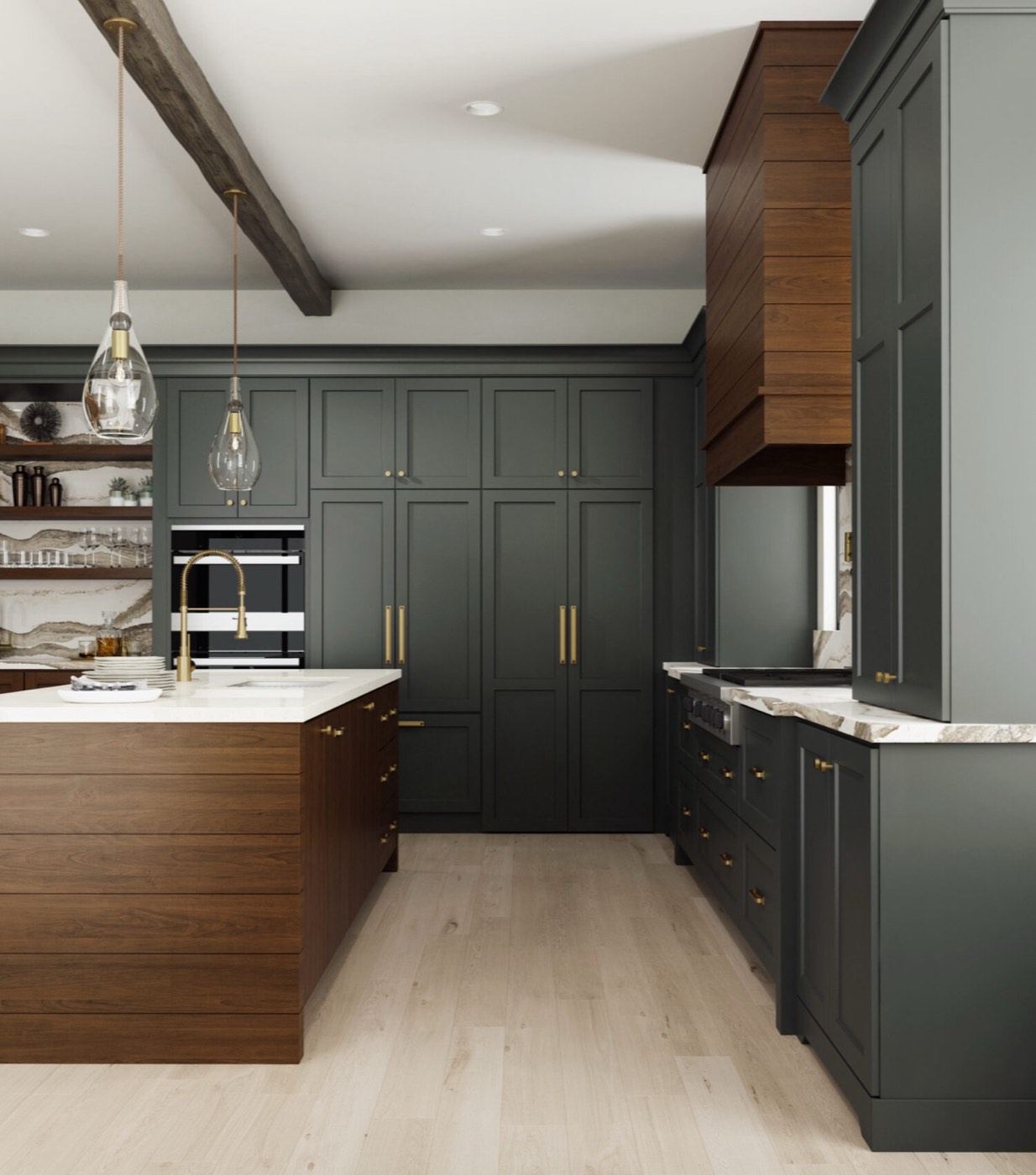 Dura Supreme Cabinetry Green painted cabinets up close, available at Shoreline Cabinet Company in Wilmington, NC