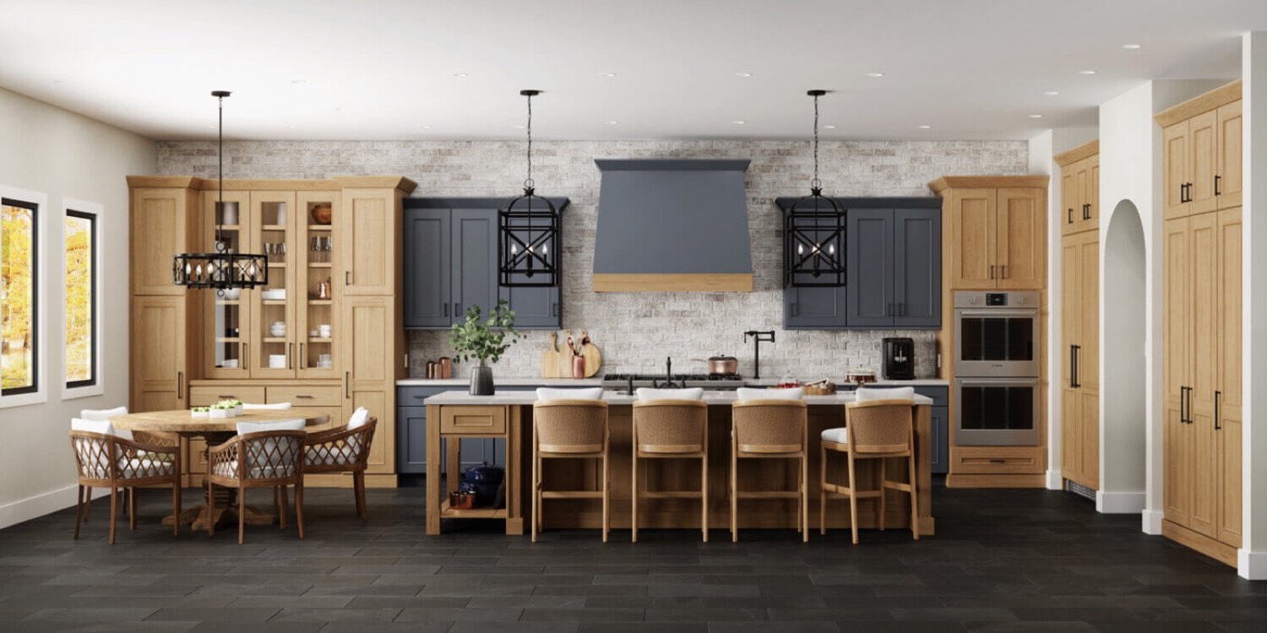 Dura Supreme Cabinetry Old English style kitchen with an American twist, available at Shoreline Cabinet Company in Wilmington, NC