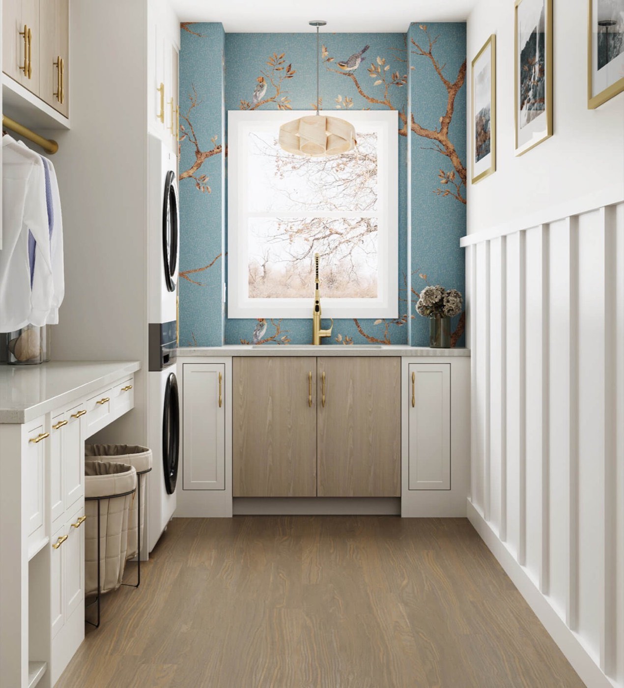 Dura Supreme Cabinetry Laundry storage detail, available at Shoreline Cabinet Company in Wilmington, NC