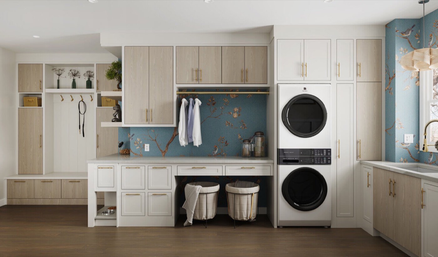 Dura Supreme Cabinetry Mudroom and laundry room, available at Shoreline Cabinet Company in Wilmington, NC