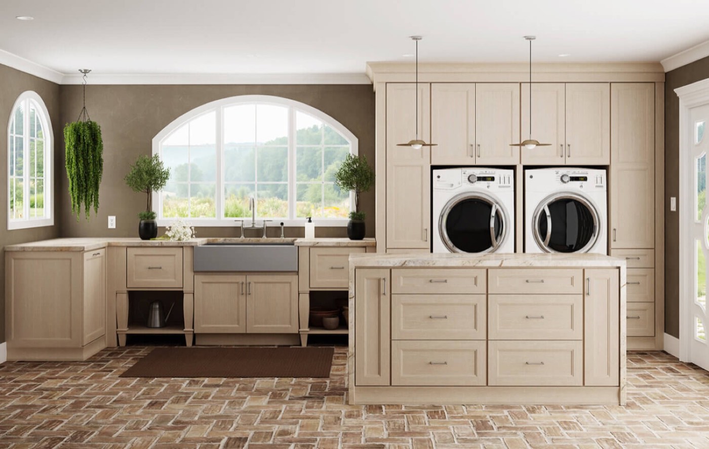 Dura Supreme Cabinetry Streamlined laundry room, available at Shoreline Cabinet Company in Wilmington, NC