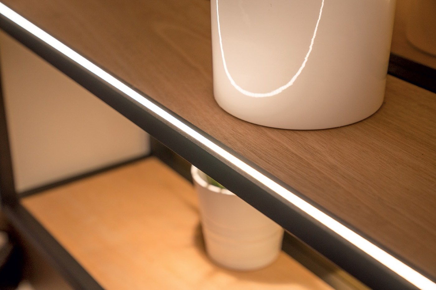 Hafele Under-cabinet Slim6 LED lighting in kitchen, available at Shoreline Cabinet Company in Wilmington, NC
