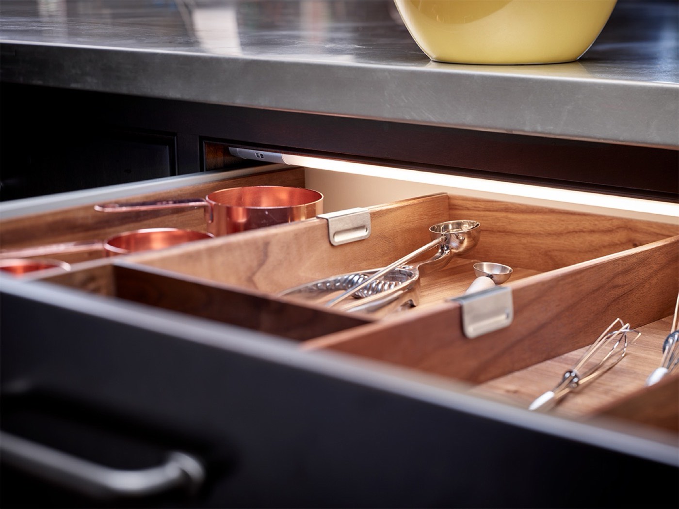 Hafele Universal Drawer Light, available at Shoreline Cabinet Company in Wilmington, NC