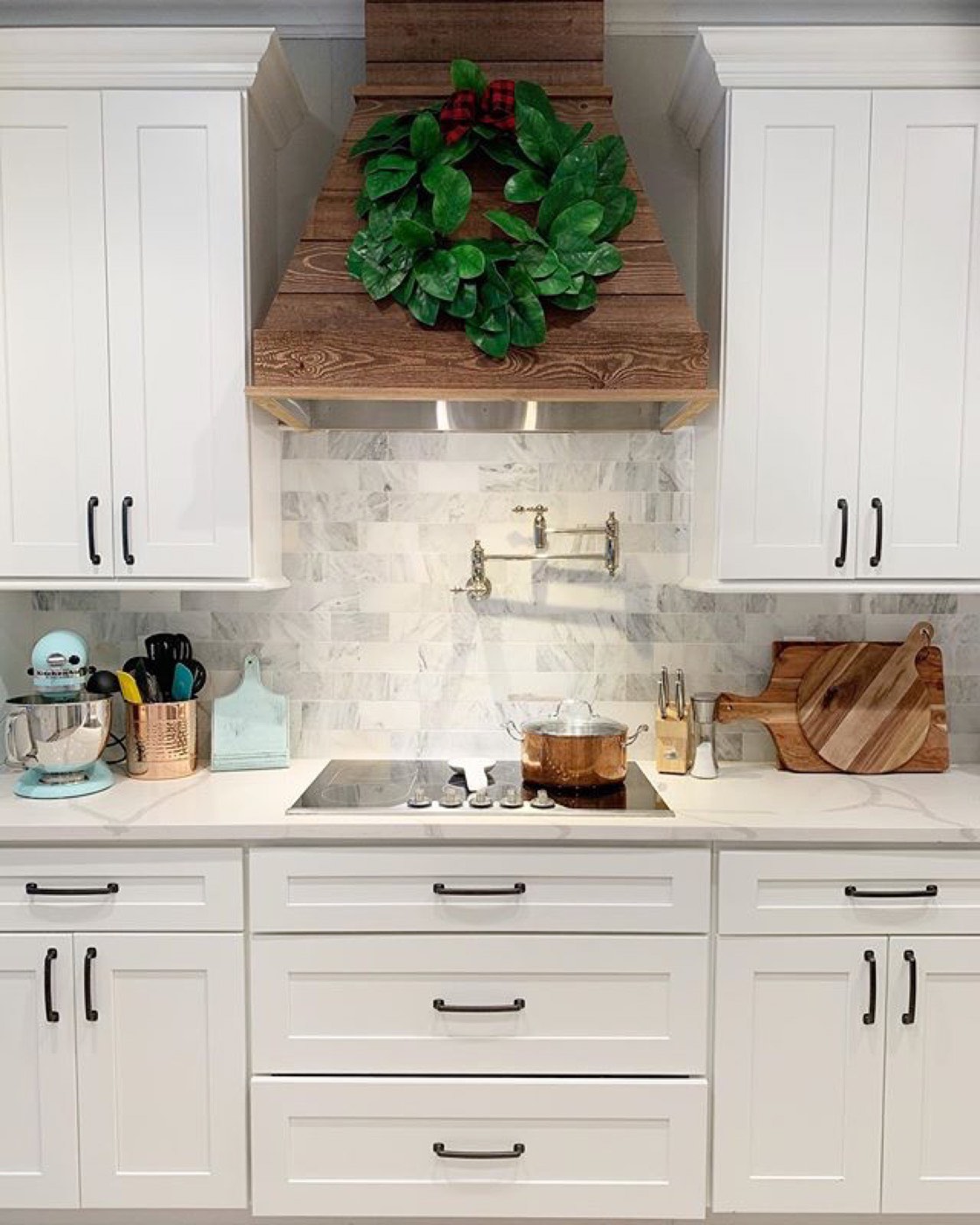 JSI Cabinetry Range hood close-up (Essex White), available at Shoreline Cabinet Company in Wilmington, NC