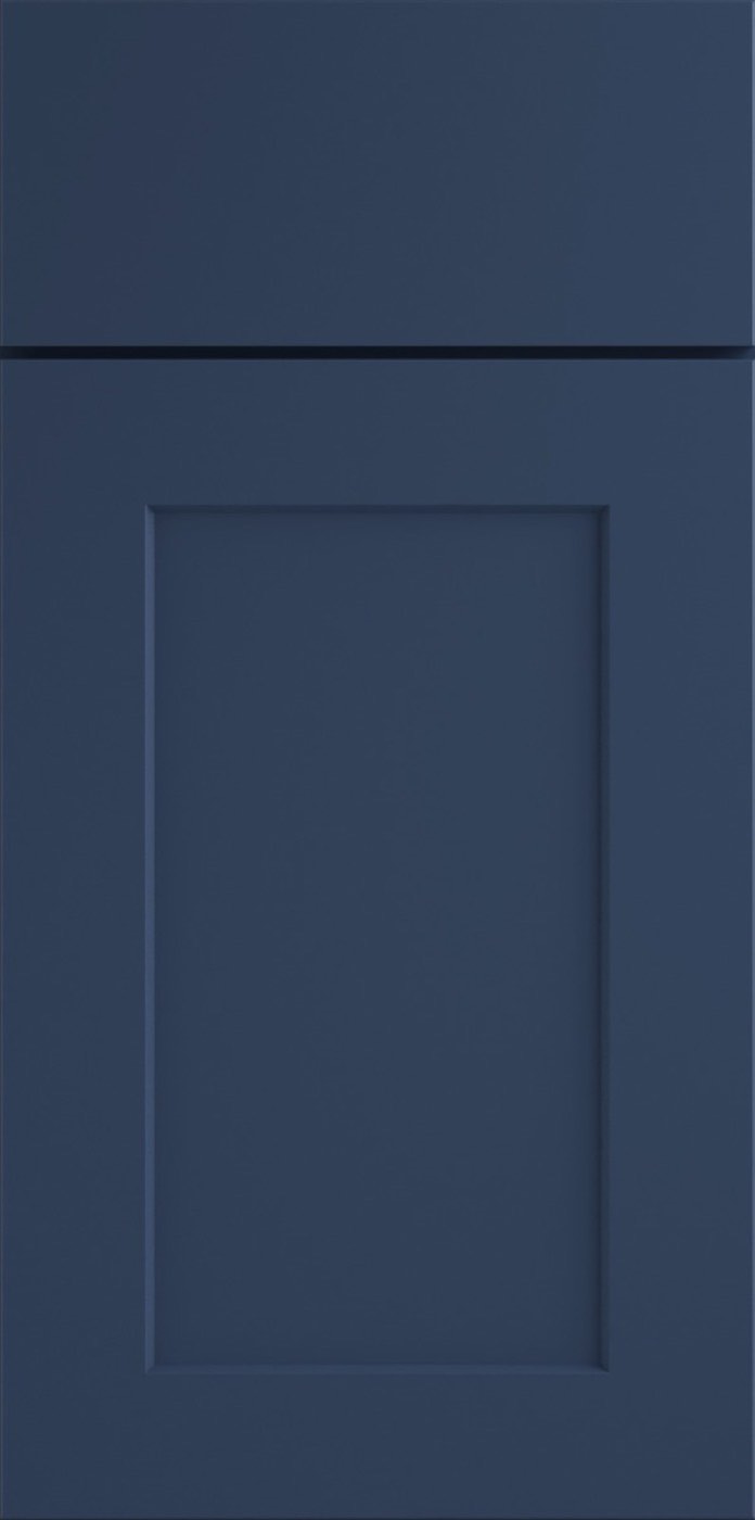 JSI Cabinetry Navy accent color (Dover door), available at Shoreline Cabinet Company in Wilmington, NC