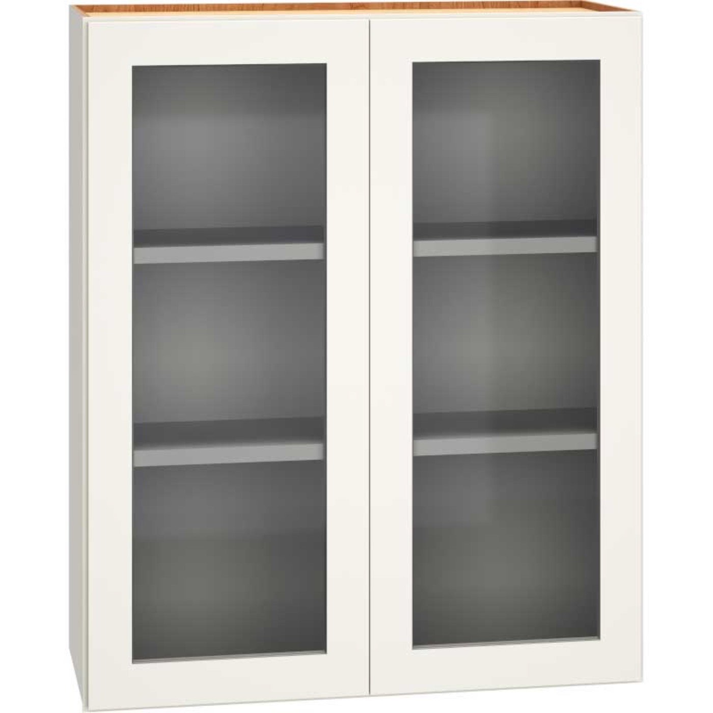Mantra Cabinets Cut-for-glass double-door wall cabinet, Omni Snow, available at Shoreline Cabinet Company in Wilmington, NC