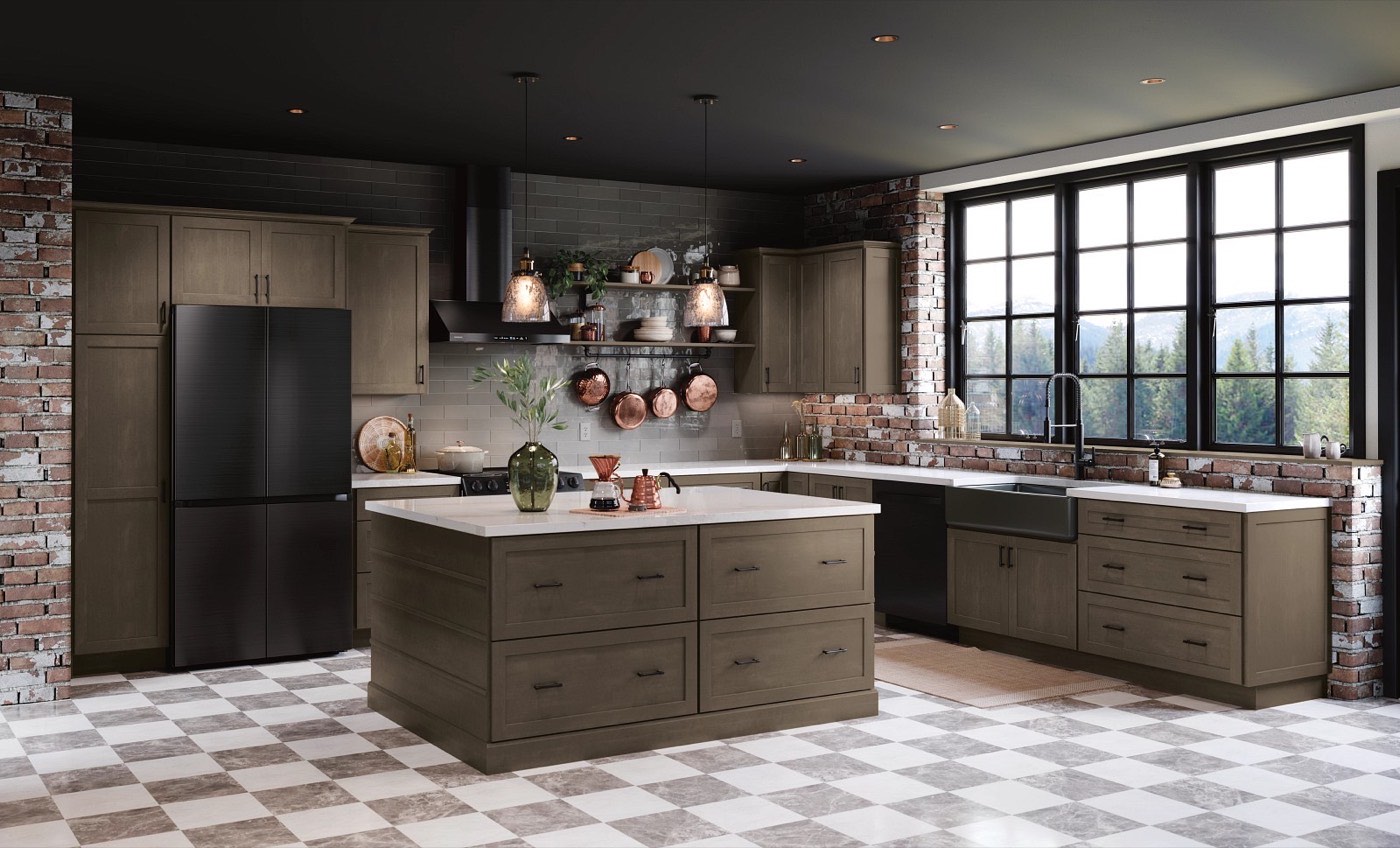 Mantra Cabinets Medium stain kitchen, Omni in Beachwood, available at Shoreline Cabinet Company in Wilmington, NC