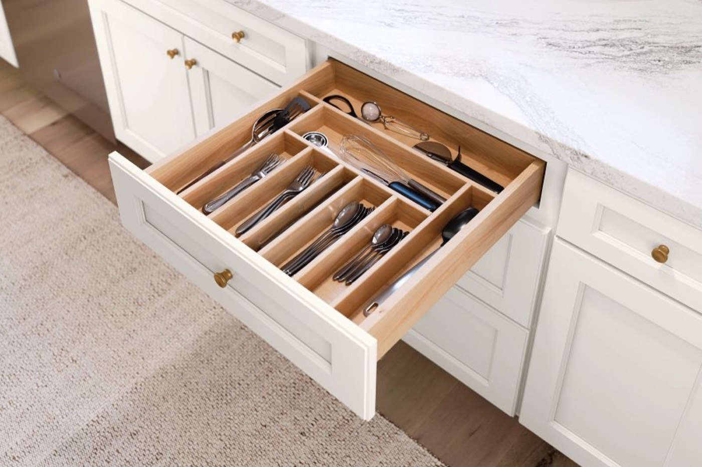 Mantra Cabinets 24in wood cutlery insert drawer organizer, available at Shoreline Cabinet Company in Wilmington, NC