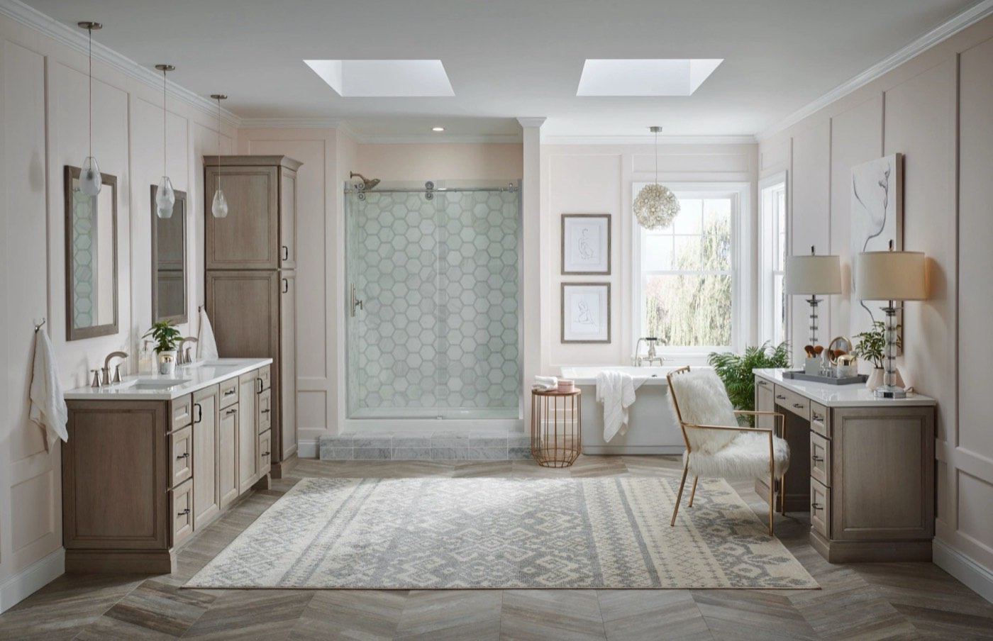 Medallion Cabinetry Effortless Glam bath: Fletcher in Peppercorn on Cherry, available at Shoreline Cabinet Company in Wilmington, NC