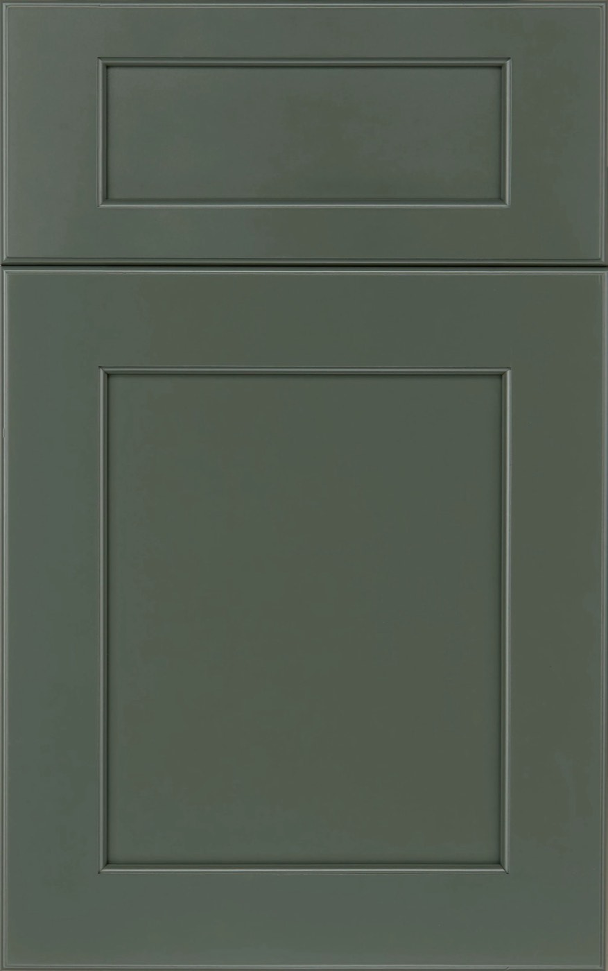 Medallion Cabinetry Dana Pointe Flat Panel door, Eucalyptus paint on Maple, available at Shoreline Cabinet Company in Wilmington, NC