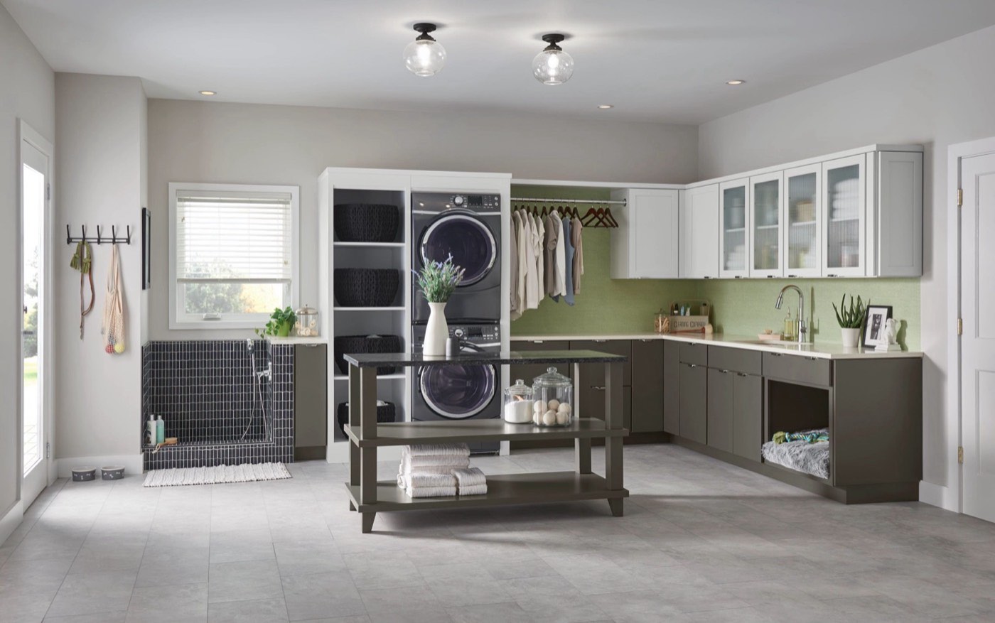 Medallion Cabinetry Clean Contemporary laundry room: Greeley in Earl Grey + Lancaster, available at Shoreline Cabinet Company in Wilmington, NC