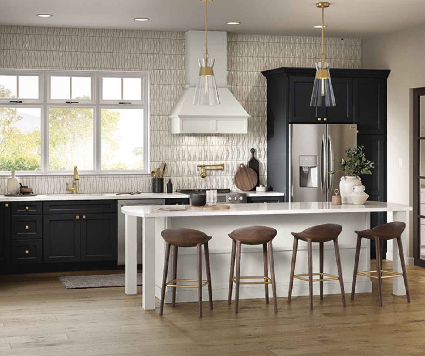 Mid Continent Cabinetry Black and white kitchen (Dapper FO, Icy Avalanche), available at Shoreline Cabinet Company in Wilmington, NC