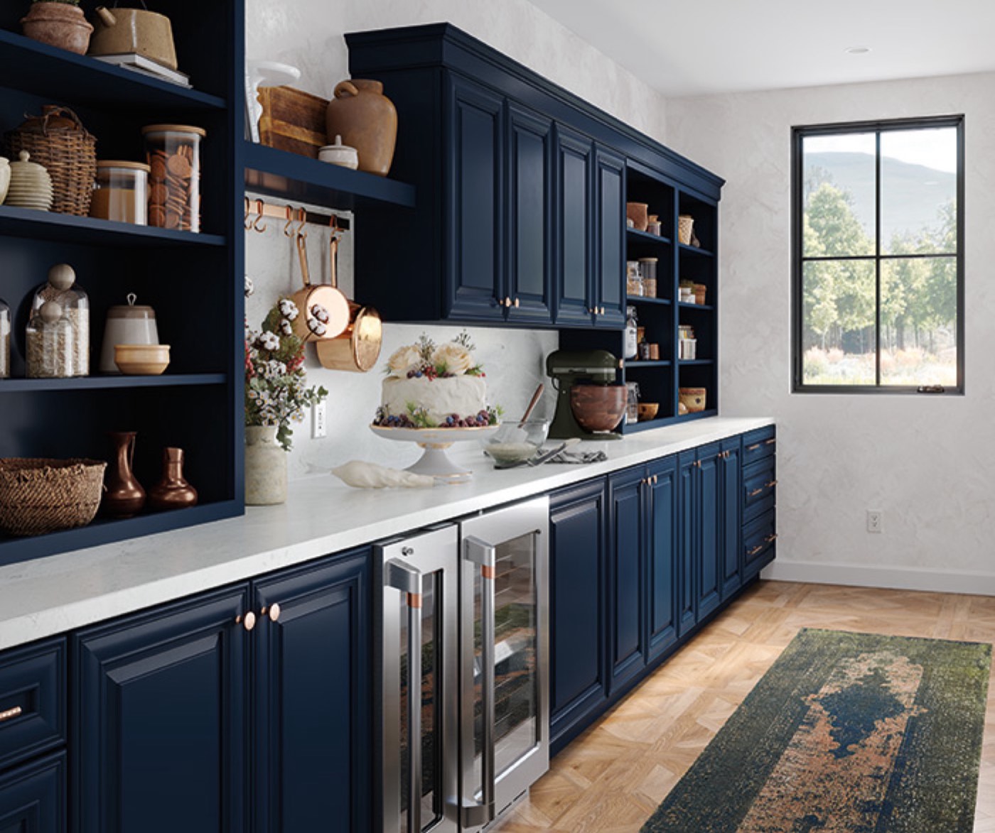 Mid Continent Cabinetry Blue prep kitchen in Regatta (Celina), available at Shoreline Cabinet Company in Wilmington, NC