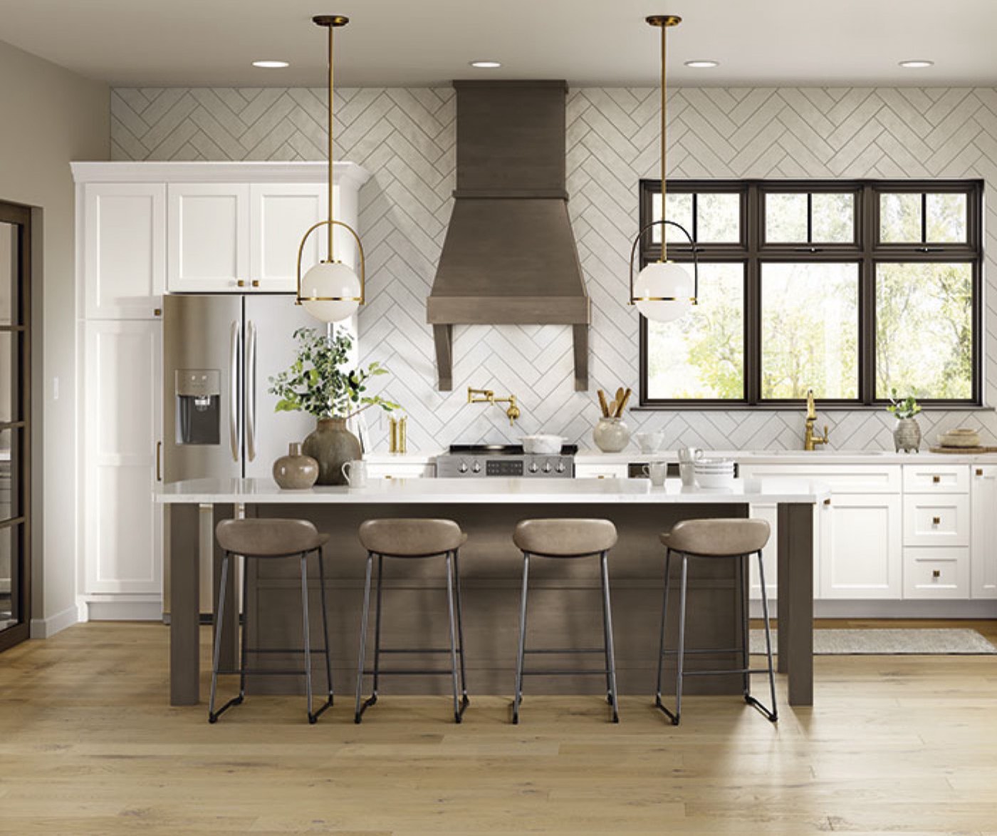 Mid Continent Cabinetry Traditional two-tone kitchen (Perry, Brightest White), available at Shoreline Cabinet Company in Wilmington, NC