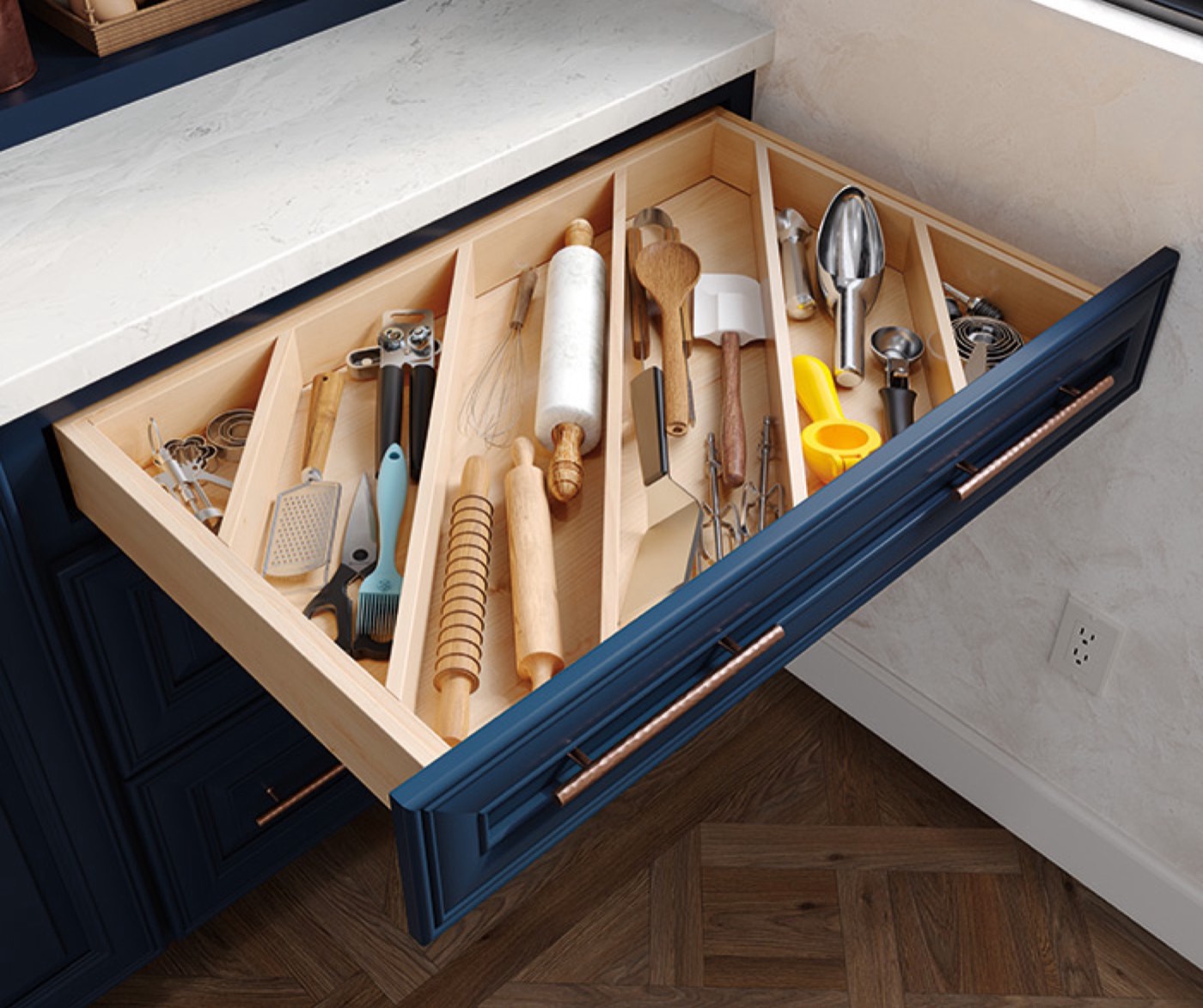 Mid Continent Cabinetry Cooking utensil divider, available at Shoreline Cabinet Company in Wilmington, NC