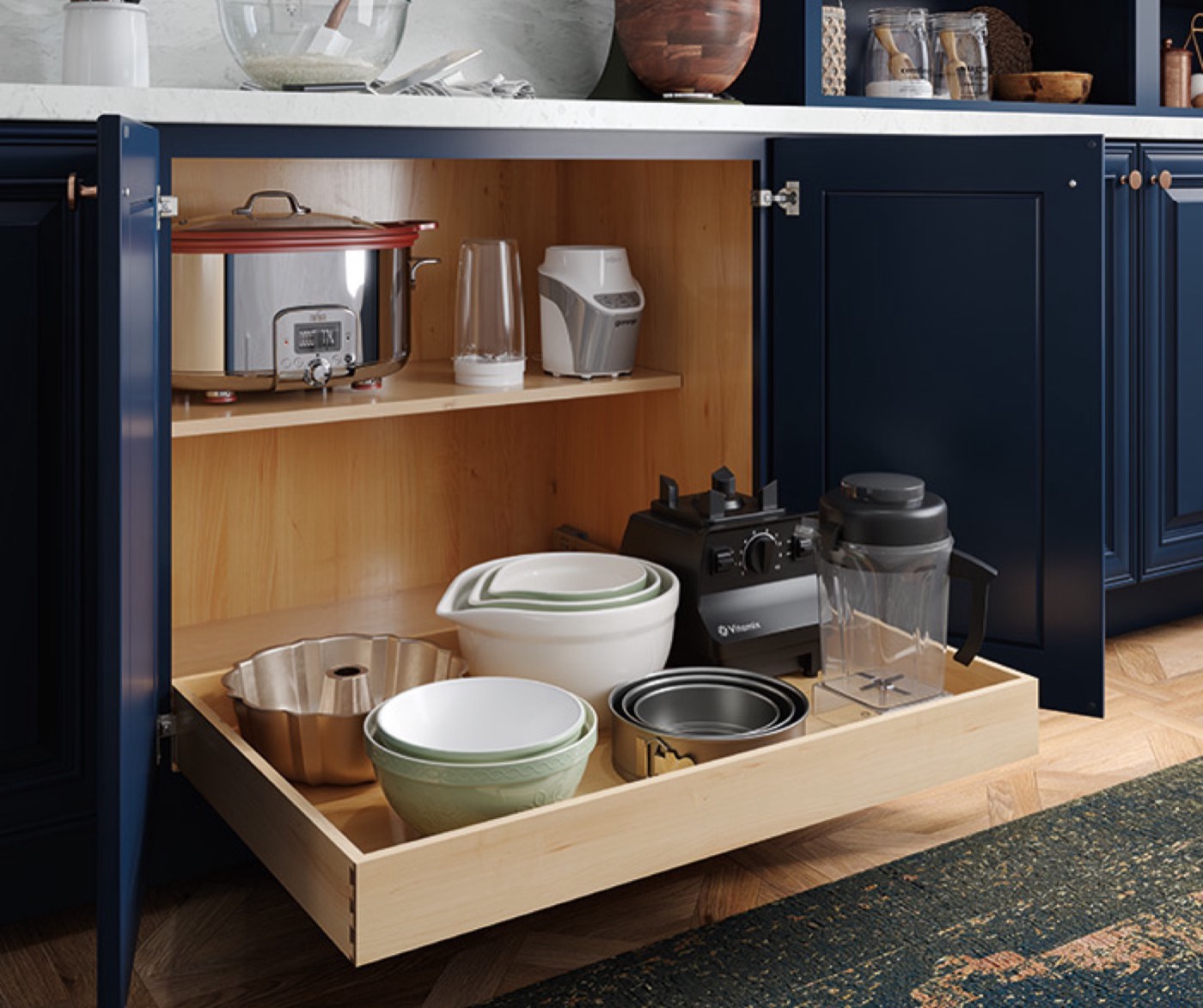 Mid Continent Cabinetry Roll-out trays, available at Shoreline Cabinet Company in Wilmington, NC