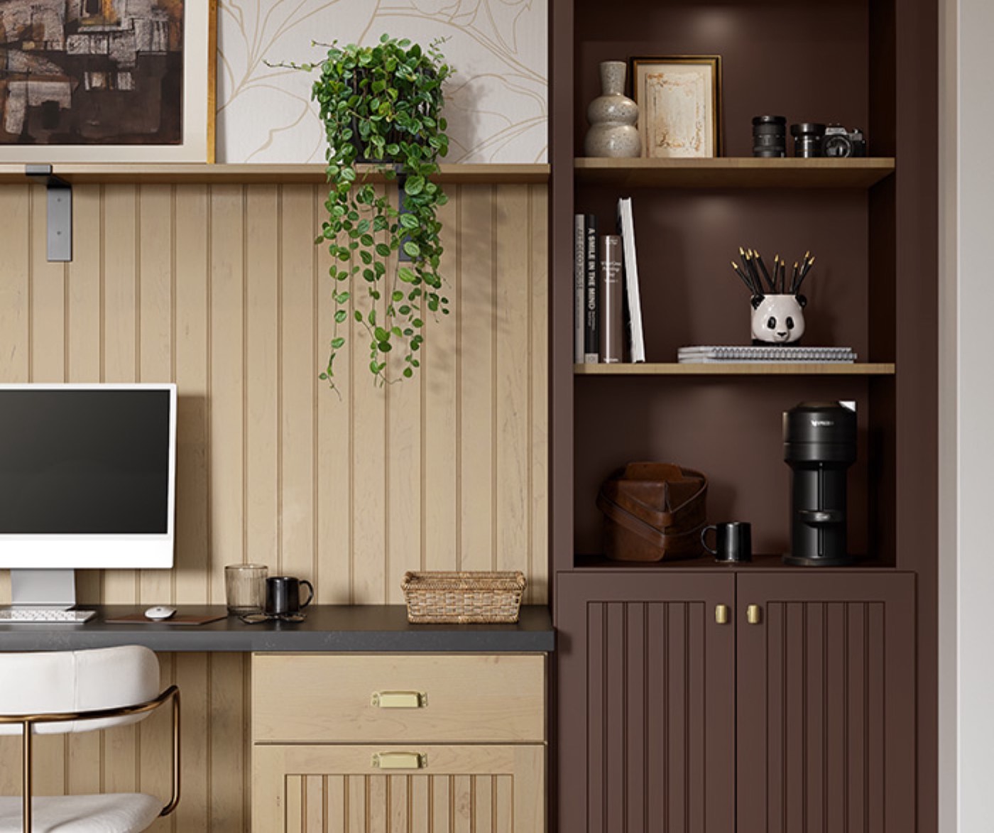 Mid Continent Cabinetry Two-tone brown built-ins (Windsor), available at Shoreline Cabinet Company in Wilmington, NC