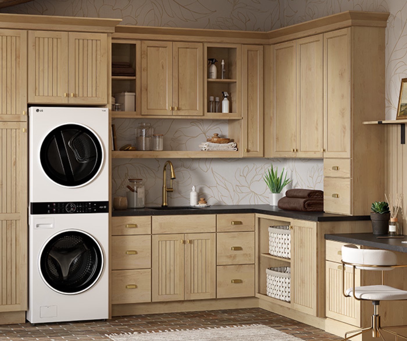 Mid Continent Cabinetry Two-tone brown utility/laundry space (Windsor), available at Shoreline Cabinet Company in Wilmington, NC