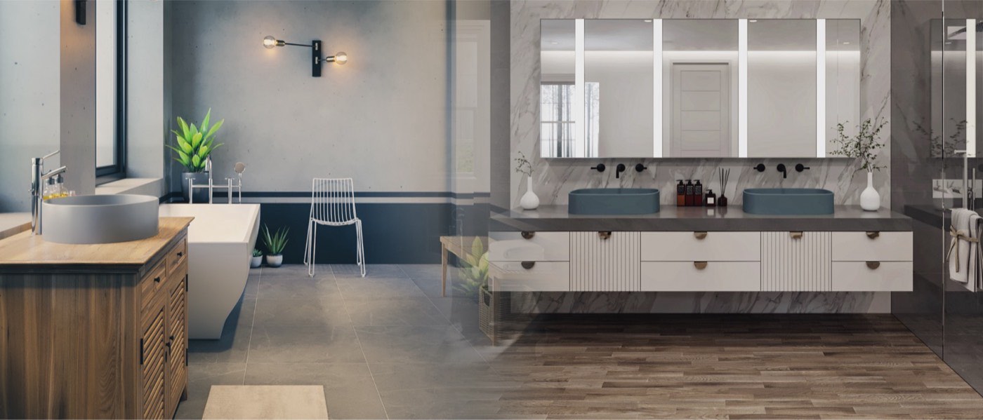 Nantucket Sinks Bathroom scene, available at Shoreline Cabinet Company in Wilmington, NC