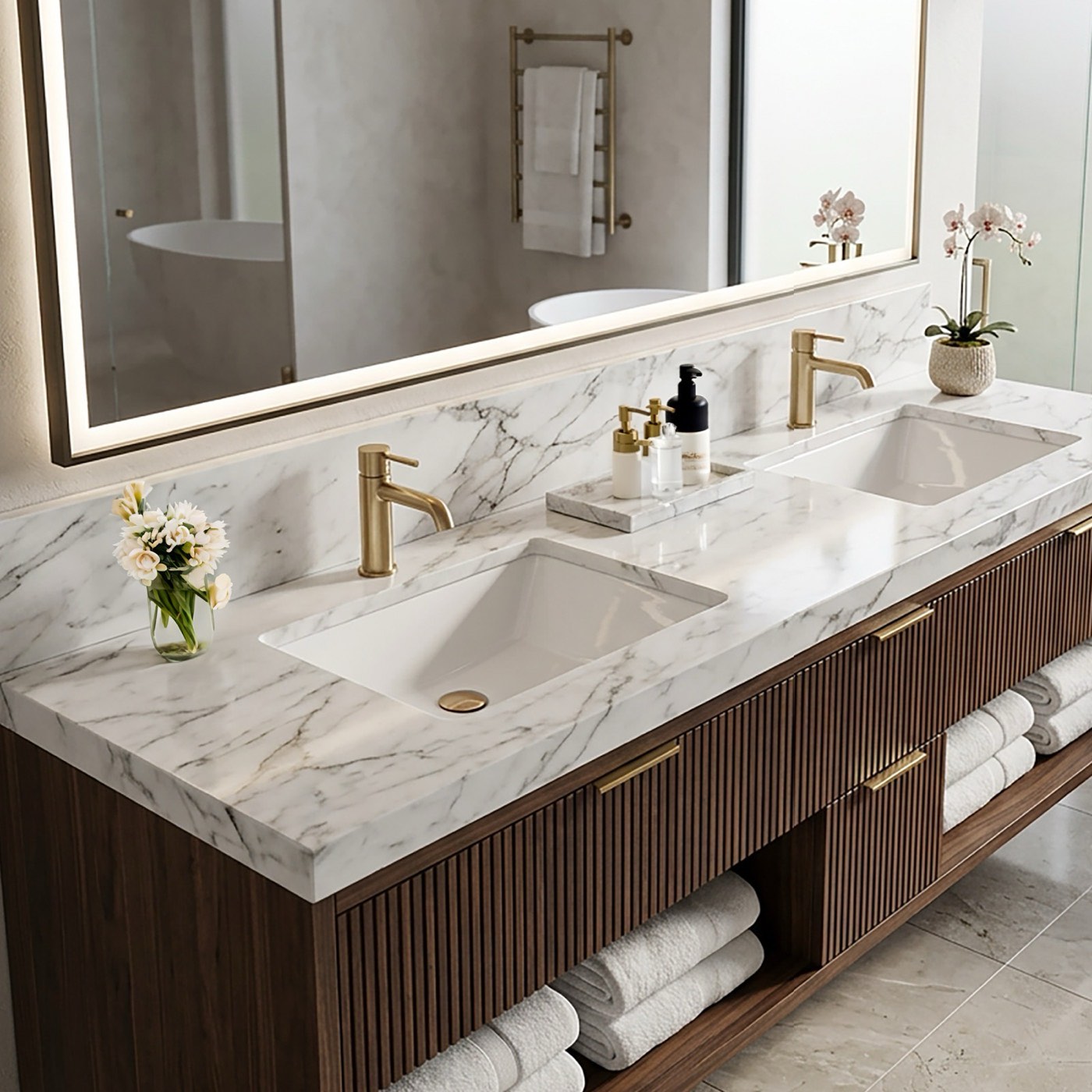 Nantucket Sinks Bathroom sinks (double undermount vanity), available at Shoreline Cabinet Company in Wilmington, NC
