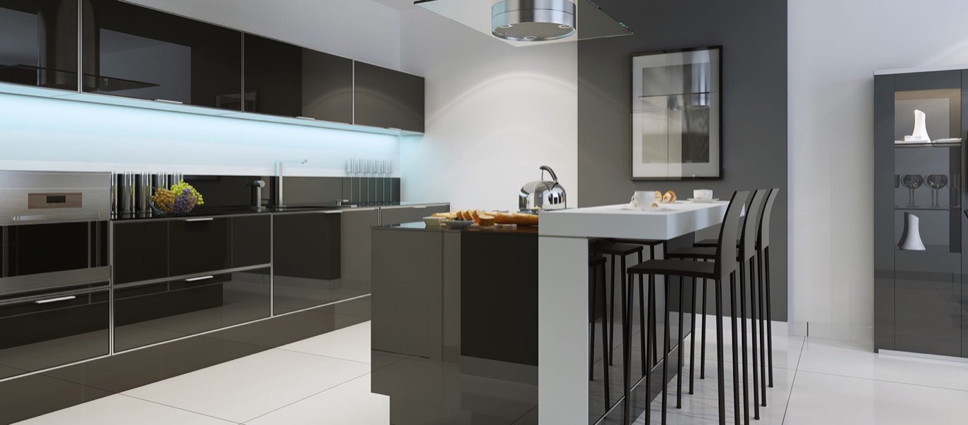 Pride Decor Modern dark kitchen, available at Shoreline Cabinet Company in Wilmington, NC