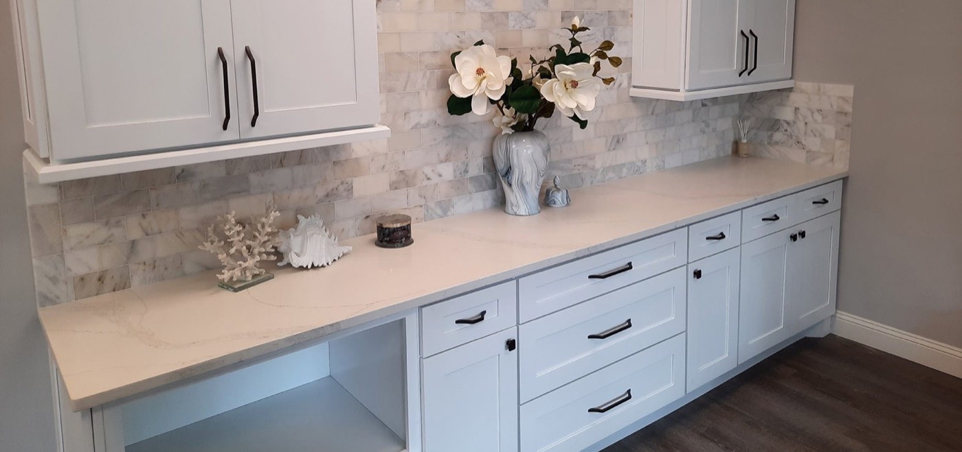 Pride Decor White/gray kitchen, available at Shoreline Cabinet Company in Wilmington, NC
