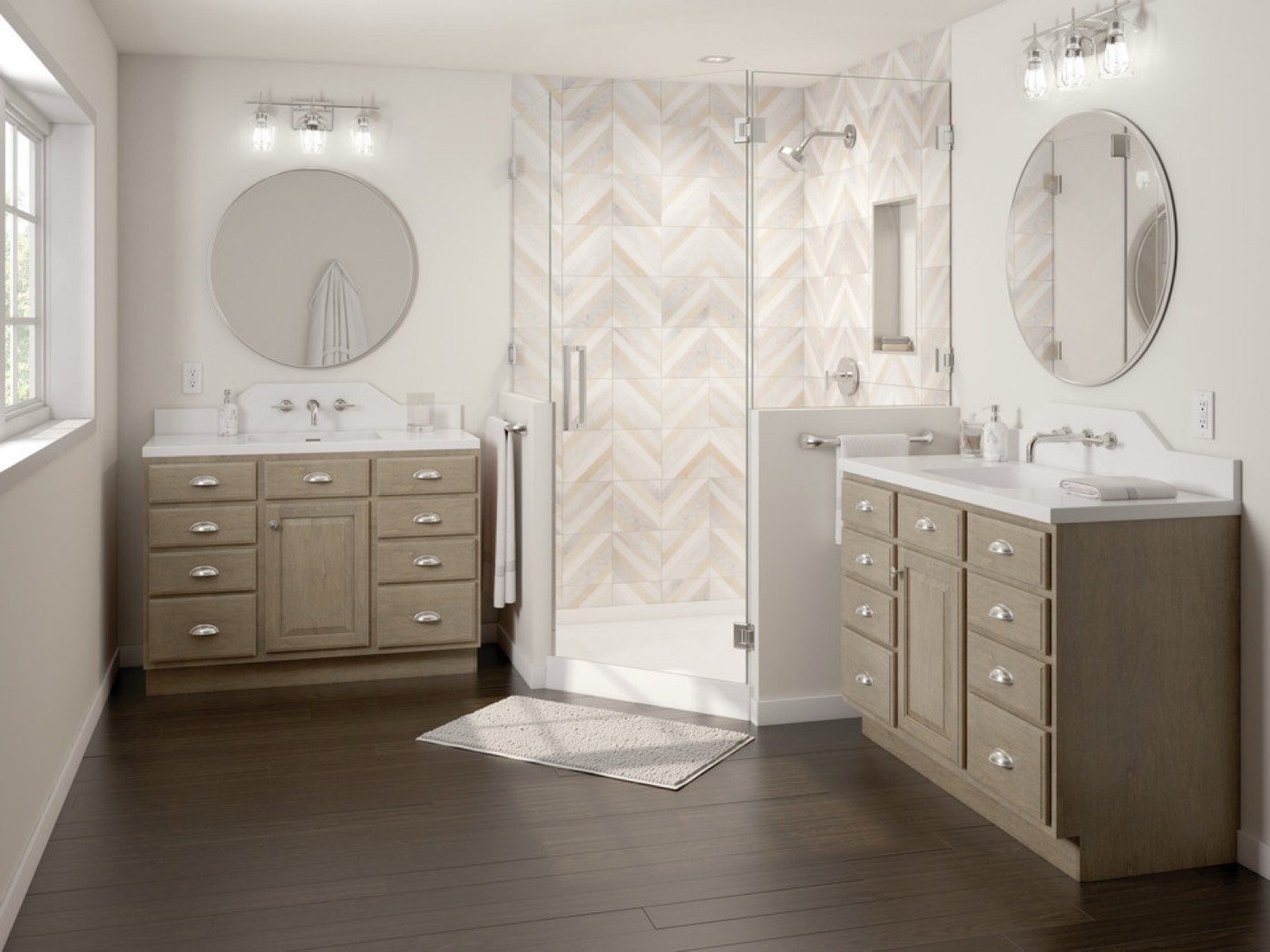 Quality Cabinets Shay door, Maple in Steel Grey, available at Shoreline Cabinet Company in Wilmington, NC