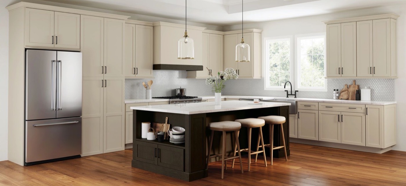 Quality Cabinets Baldwin kitchen in Bluff, available at Shoreline Cabinet Company in Wilmington, NC