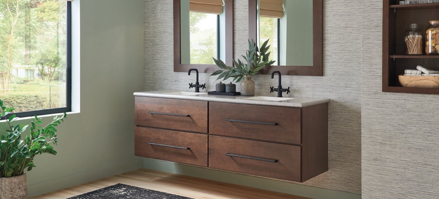 Top Knobs Bath vanity with Regent's Park (Amwell) pulls, available at Shoreline Cabinet Company in Wilmington, NC