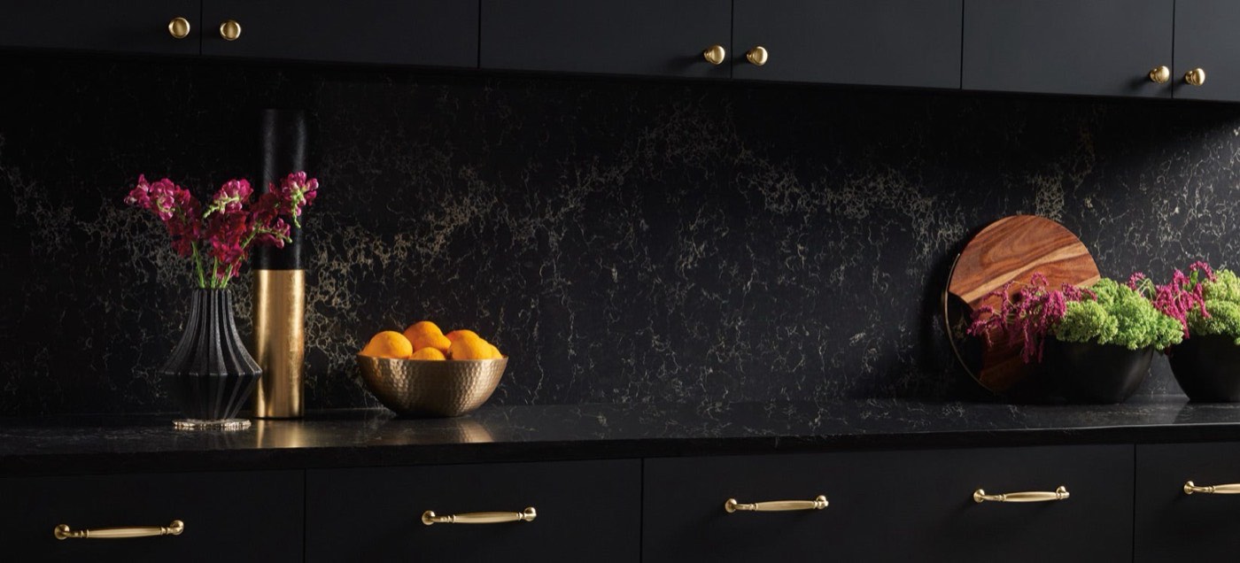 Top Knobs Grace (Barrow) pulls, black kitchen, available at Shoreline Cabinet Company in Wilmington, NC