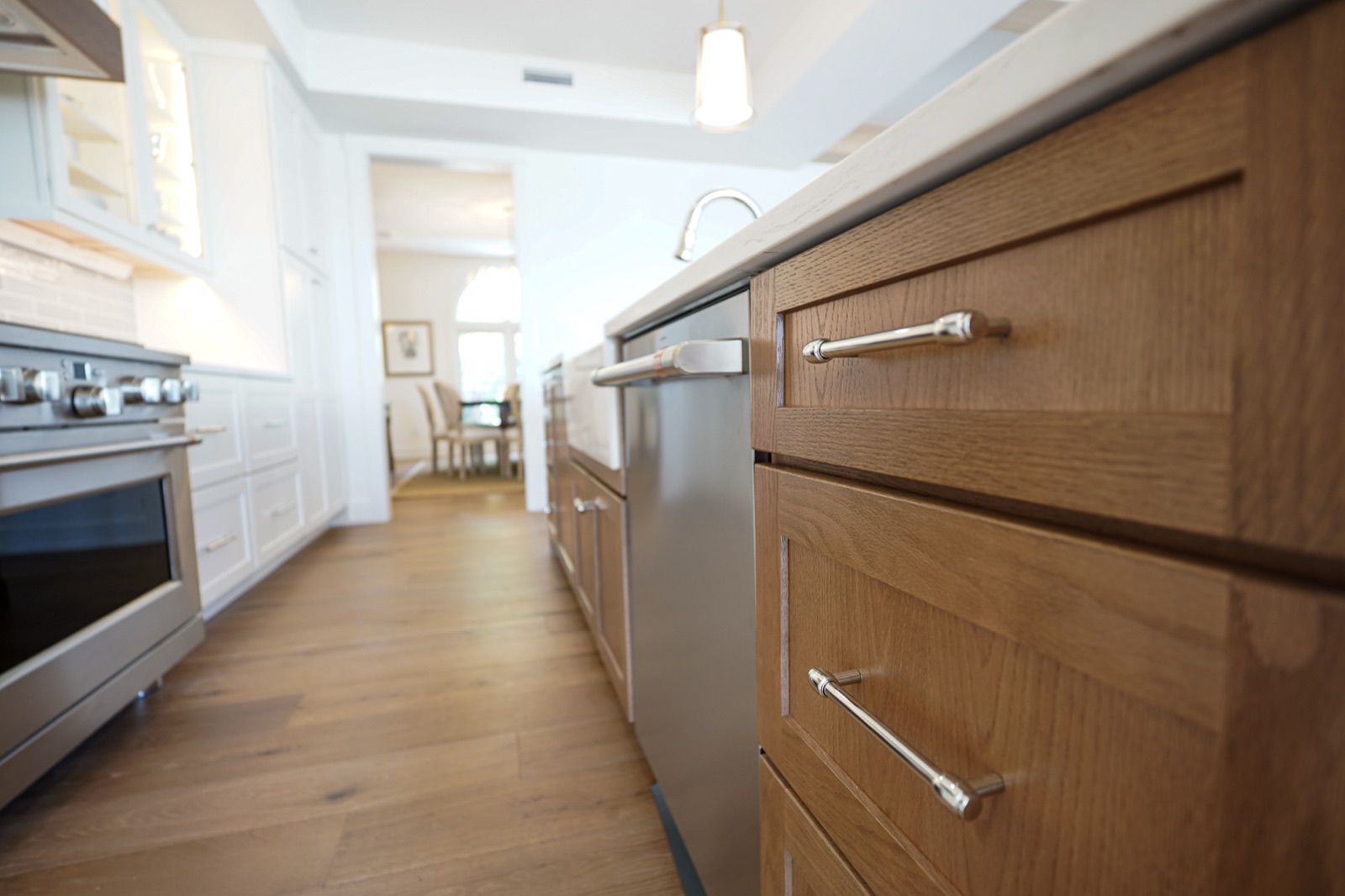 A run of stained oak island drawers by Shoreline Cabinet Company, Wilmington NC